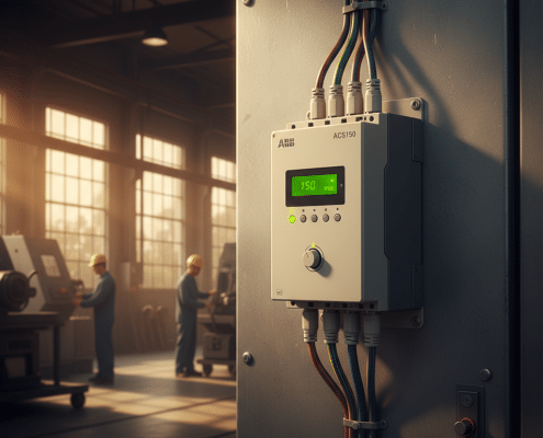 abb acs150 variable frequency drives vfds - A close-up of one of the compact ABB ACS150 variable frequency drives (VFDs) moun