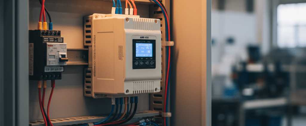 abb acs180 variable frequency drives vfds - A compact ABB ACS180 variable frequency drives (VFDs) mounted inside an industria