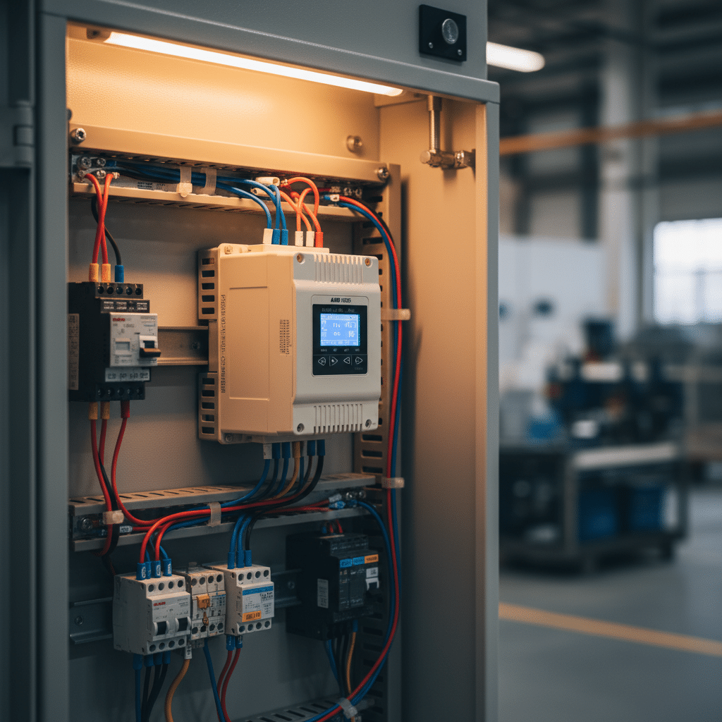 abb acs180 variable frequency drives vfds - A compact ABB ACS180 variable frequency drives (VFDs) mounted inside an industria