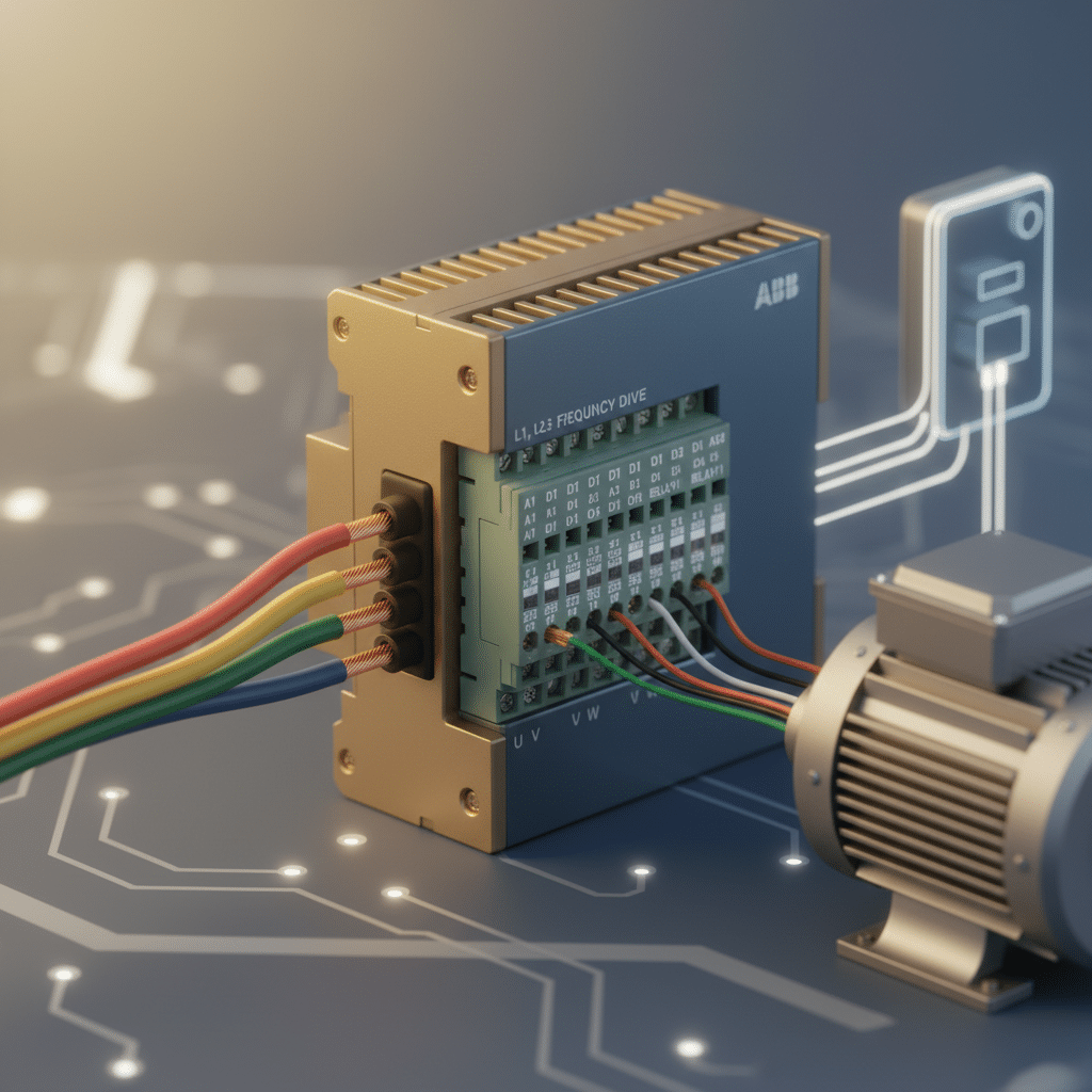 abb acs180 variable frequency drives vfds - A close-up diagram showing the correct terminal connections for installing ABB AC