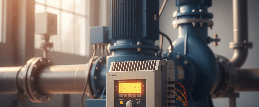 A close-up of the ABB ACS310 variable frequency drives VFDs unit, which is used to master flow control for industrial pump...