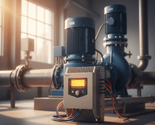 A close-up of the ABB ACS310 variable frequency drives VFDs unit, which is used to master flow control for industrial pump...