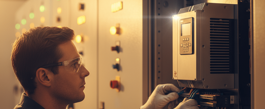 abb acs355 variable frequency drives vfds - A technician installing one of the ABB ACS355 variable frequency drives (VFDs) on