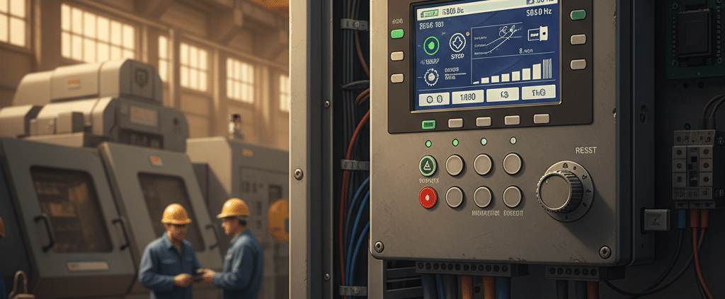 A detailed look at the control panel of the abb acs550-cc variable frequency drives vfds, showcasing the user interface an...