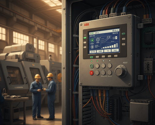 A detailed look at the control panel of the abb acs550-cc variable frequency drives vfds, showcasing the user interface an...