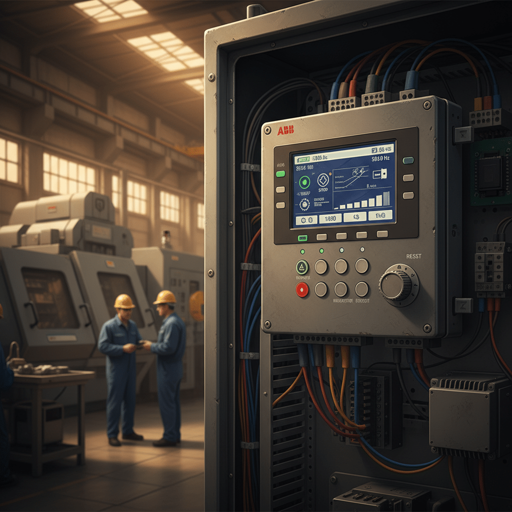 A detailed look at the control panel of the abb acs550-cc variable frequency drives vfds, showcasing the user interface an...