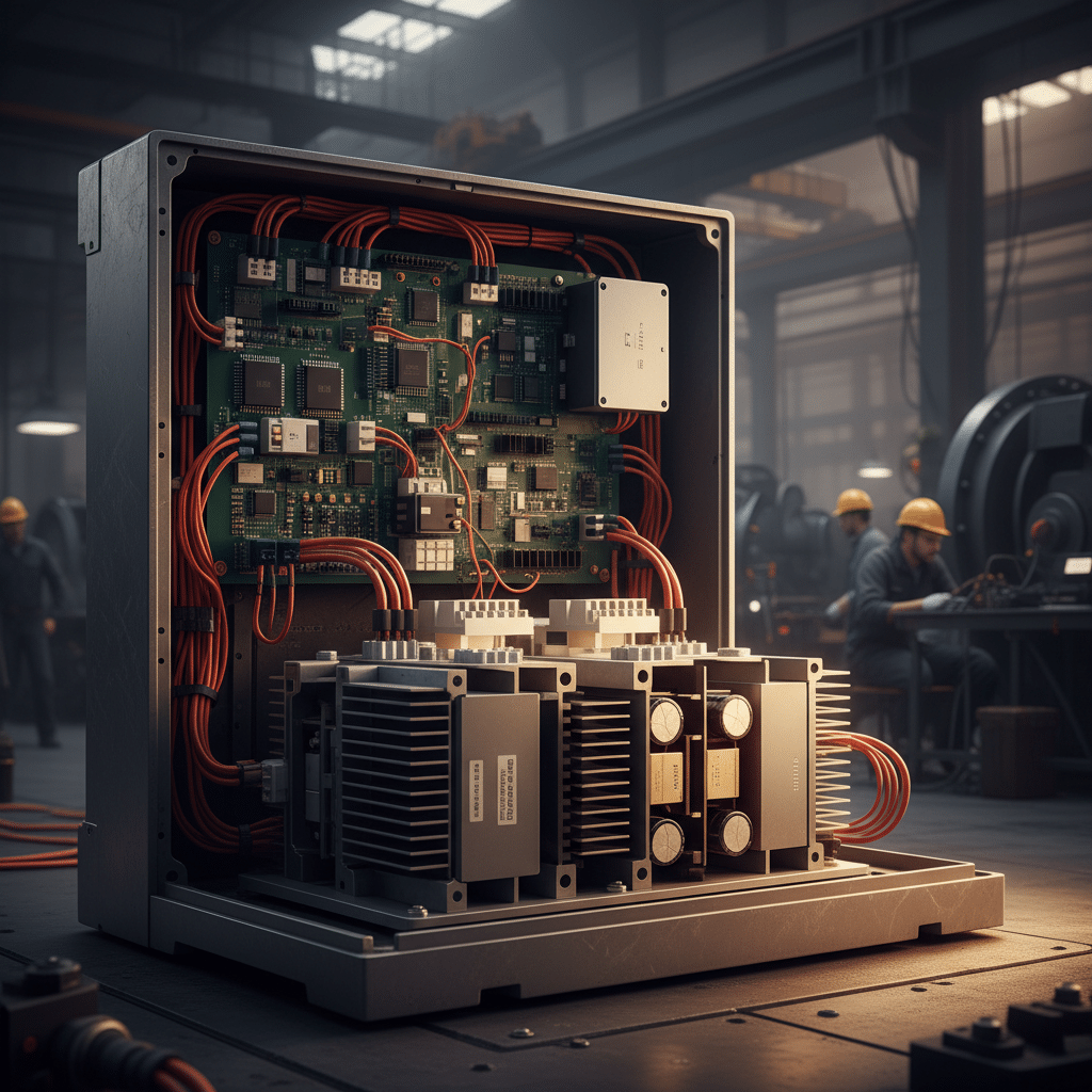 A detailed view of the core hardware components inside the abb acs550-cc variable frequency drives vfds, showing the main ...