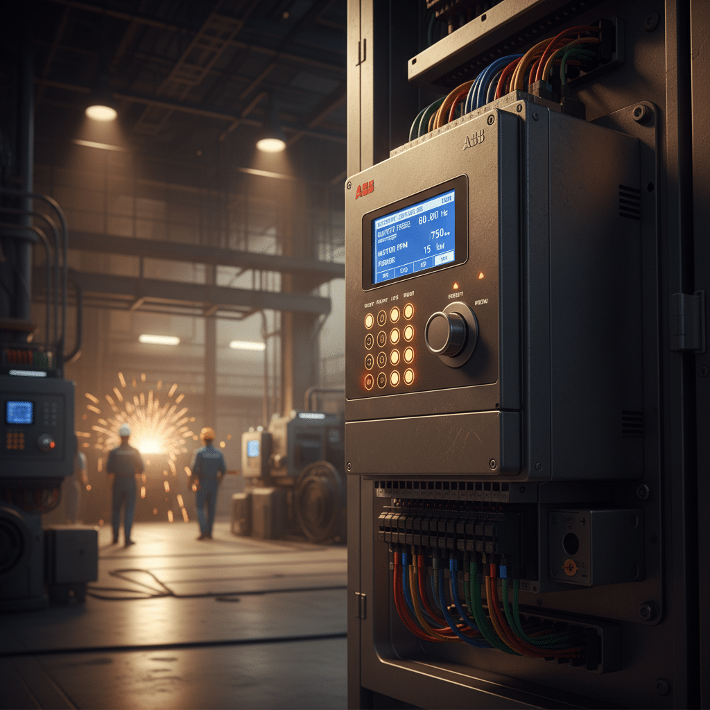 A clear product image of the abb acs550-pc variable frequency drives vfds, showing the unit's user interface and connectio...
