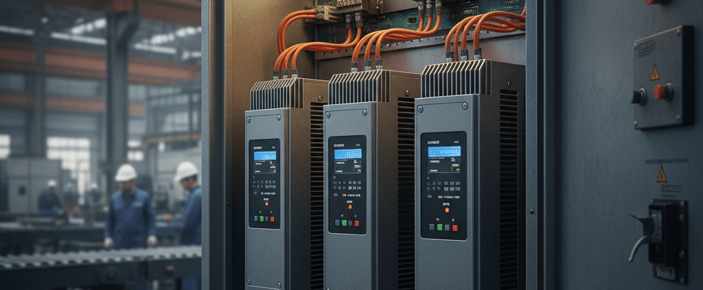 abb acs800 variable frequency drives vfds - A detailed shot of the ABB ACS800 variable frequency drives (VFDs) mounted within