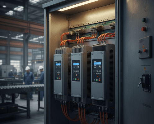 abb acs800 variable frequency drives vfds - A detailed shot of the ABB ACS800 variable frequency drives (VFDs) mounted within