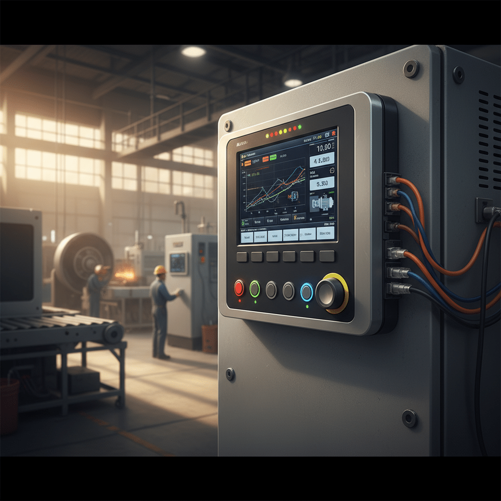 A close-up view of the control panel on one of the top-tier abb acs880 variable frequency drives vfds, highlighting its ad...