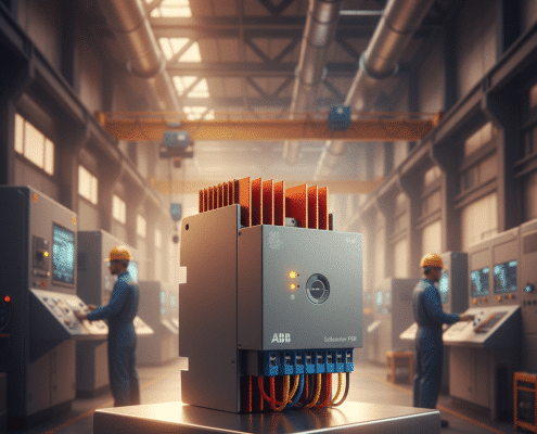 A product photo of the ABB PSR softstarters, a compact and efficient motor starting solution for industrial applications.