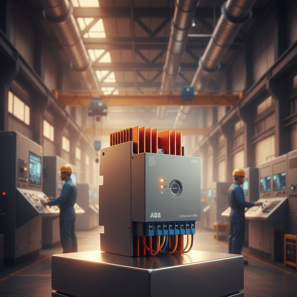 A product photo of the ABB PSR softstarters, a compact and efficient motor starting solution for industrial applications.