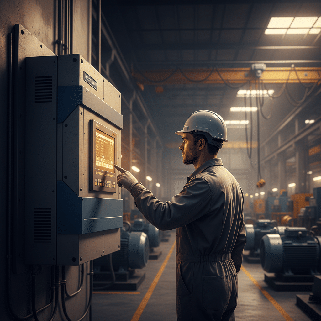 Technician reviewing the display of one of the Benshaw MX4PB softstarters to diagnose a specific fault code and determine ...