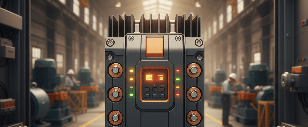 Front view of the Eaton S611 softstarters unit, showcasing its compact design for industrial AC motor control applications.