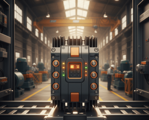 Front view of the Eaton S611 softstarters unit, showcasing its compact design for industrial AC motor control applications.