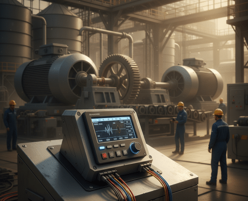 A modern frequency drive controller unit with a digital display, used to tame an industrial motor's true potential through...