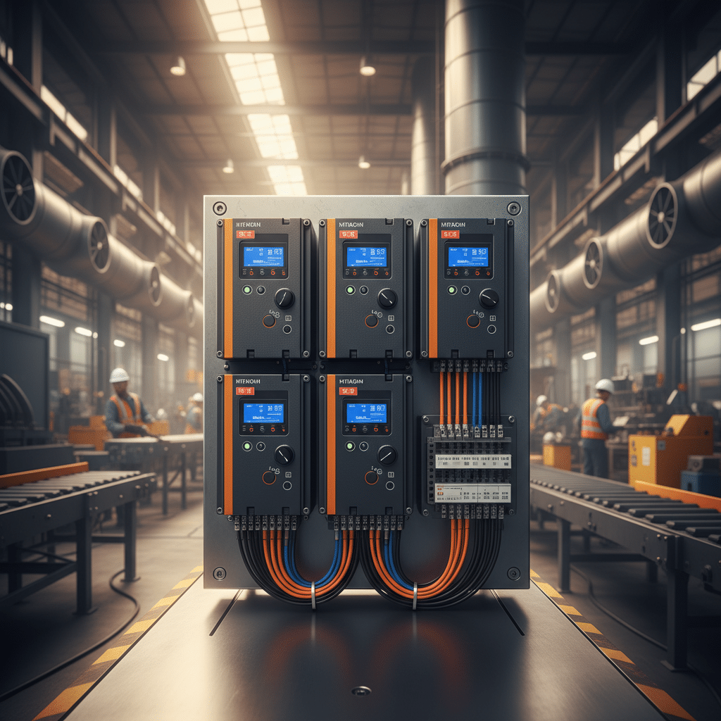 hitachi ne-s1 variable frequency drives vfds - A front-facing view of the compact Hitachi NE-S1 variable frequency drives (VF