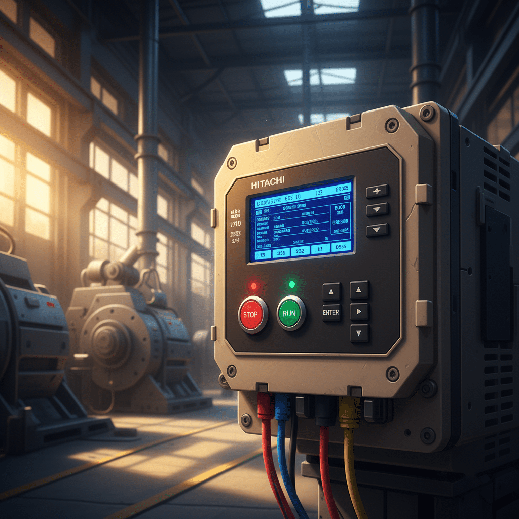 hitachi sj700d variable frequency drives vfds - Close-up of the operator panel on the Hitachi SJ700D variable frequency drive