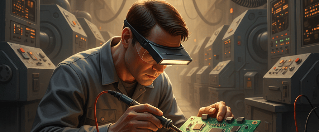 Technician diagnosing a failed circuit board to perform pcb repair services and prevent costly industrial equipment failure.