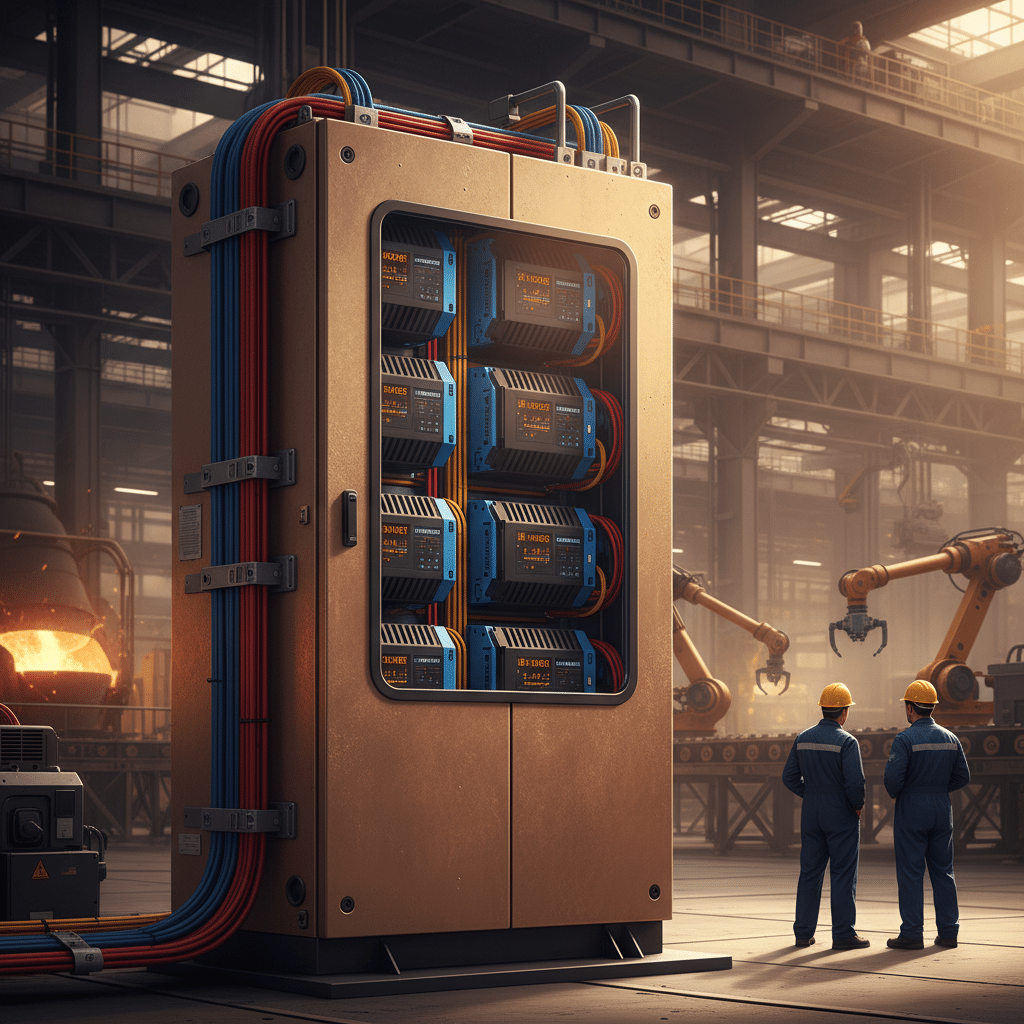 A large invertek optidrive cabinet variable frequency drives vfds installed in a factory for a high-demand industrial appl...