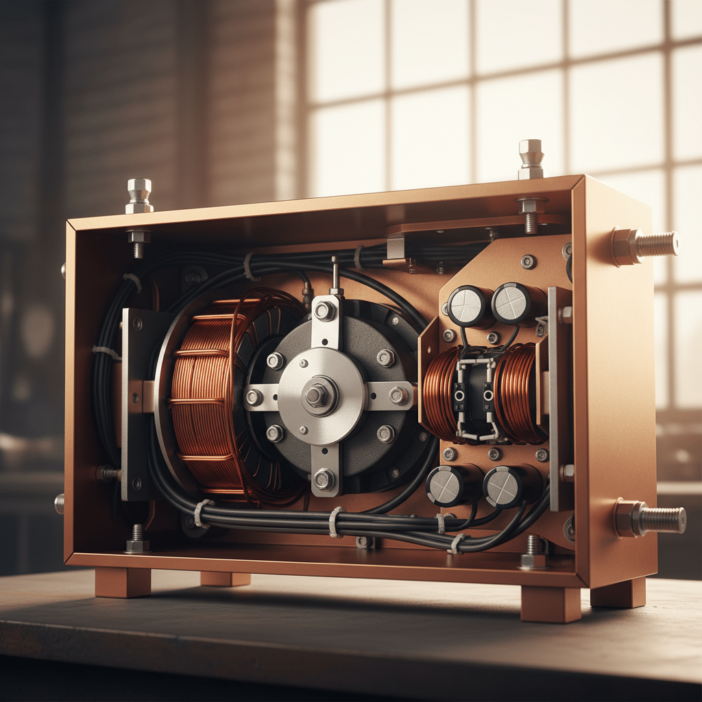 A detailed view of the superior build quality that sets Kay Industries rotary phase converters apart from other converters.