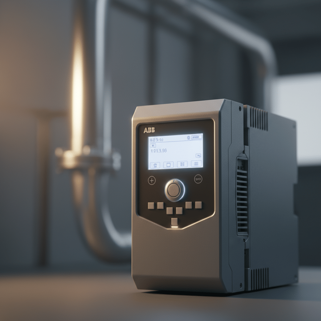 abb acs180 variable frequency drives vfds - A close-up view highlighting the user-friendly control panel and key features of