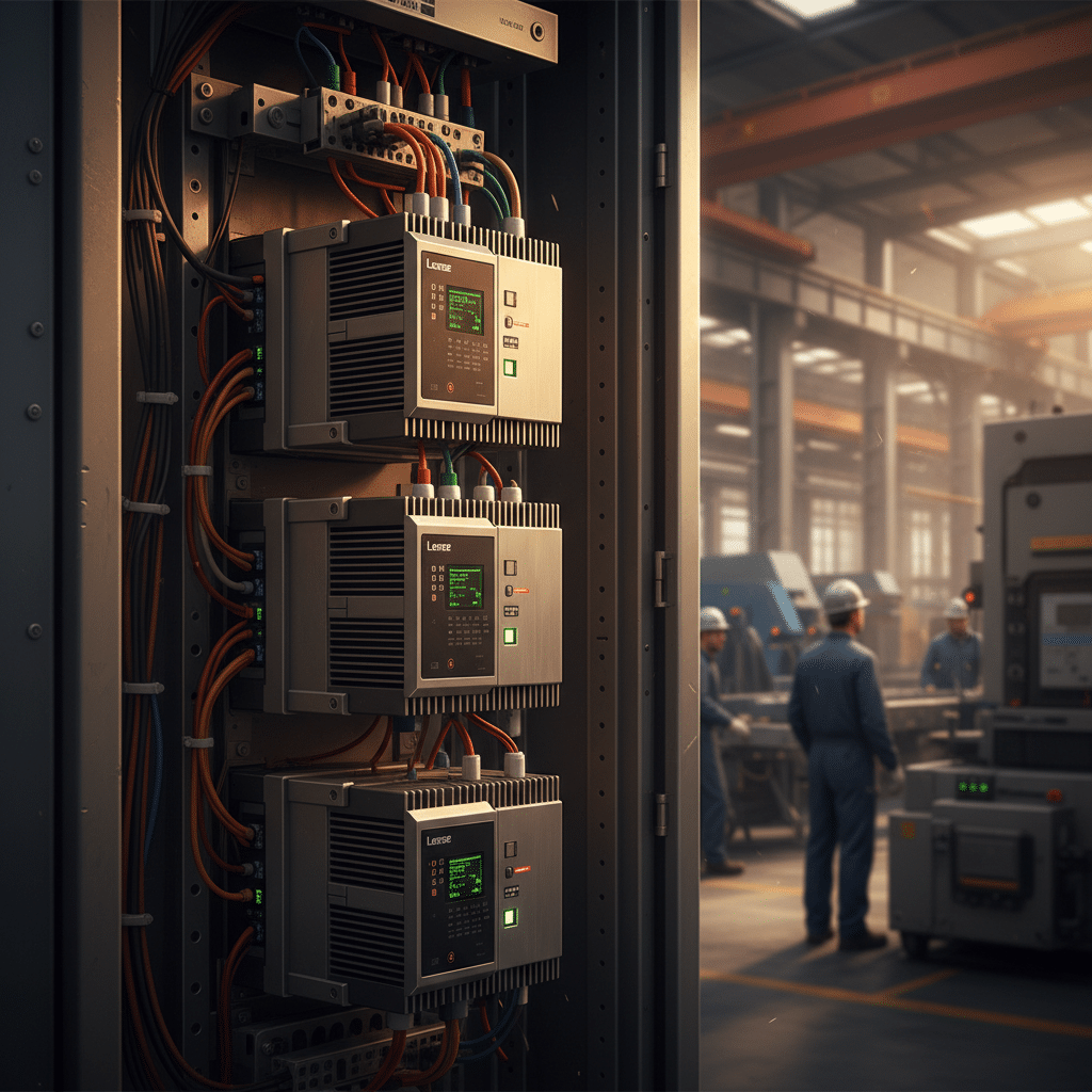 lenze ac tech scf variable frequency drives vfds - A close-up view of the Lenze AC Tech SCF variable frequency drives (VFDs),