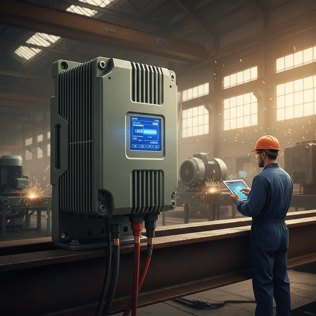 A close-up of the Lenze i510 Protec variable frequency drives VFDs, highlighting its robust decentralized design and user ...