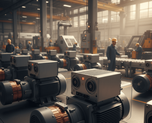 Multiple Lenze i510 protec variable frequency drives vfds installed directly on motors, showcasing a clean and efficient d...