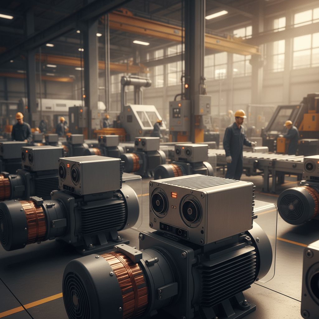 Multiple Lenze i510 protec variable frequency drives vfds installed directly on motors, showcasing a clean and efficient d...