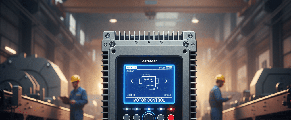 Front view of the Lenze i510 variable frequency drives VFDs, showcasing its compact design and user interface for motor co...
