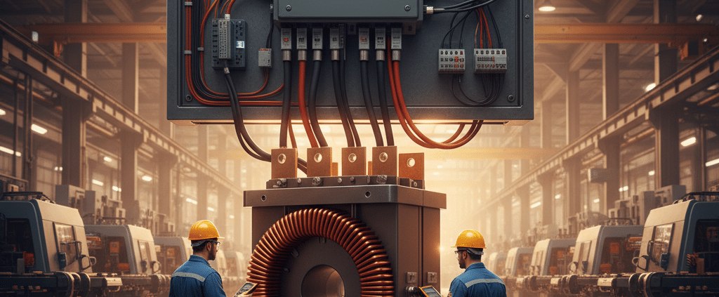 An AC line reactor vfd installation showing the reactor connected to the drive's input terminals for power quality protect...