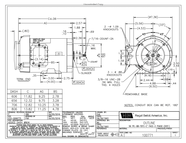 LEESON General Purpose Pump Motor, 0.75 & 0.50 HP, 3 Ph, 60 & 50 Hz, 208-230/460 & 190/380 V, 3600 & 3000 RPM, 56J Frame, TEFC - J062 - Image 3