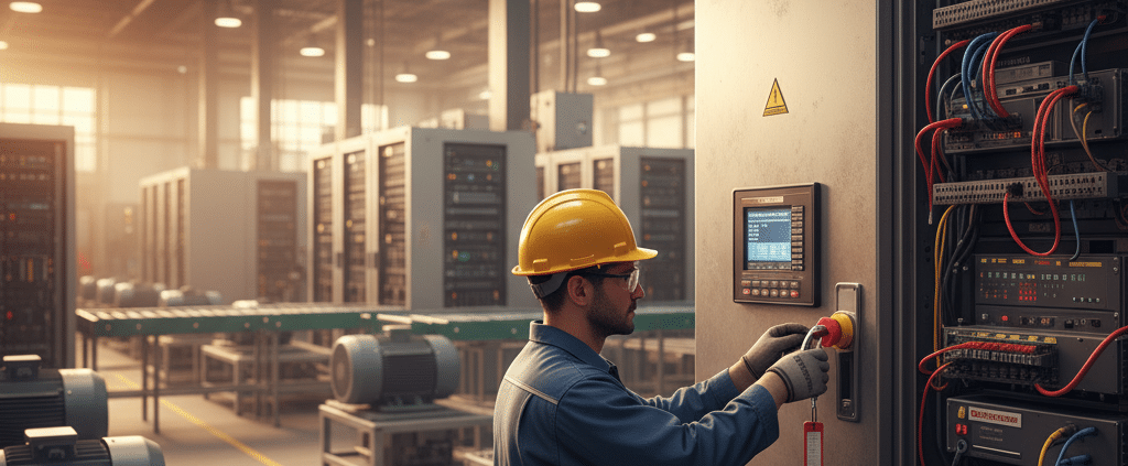 Technician performing a safety lockout on a PowerFlex 755 drive before starting essential troubleshooting procedures.
