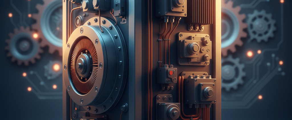 A detailed studio shot of the precision electric pro-phase rotary phase converters, highlighting the unit's robust constru...