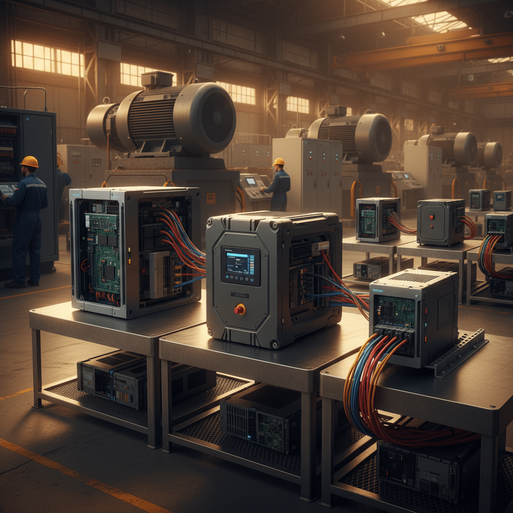 A Guide to Selecting the Correct Siemens VFD Drives A product lineup of various Siemens VFD drives used for industrial motor speed control.