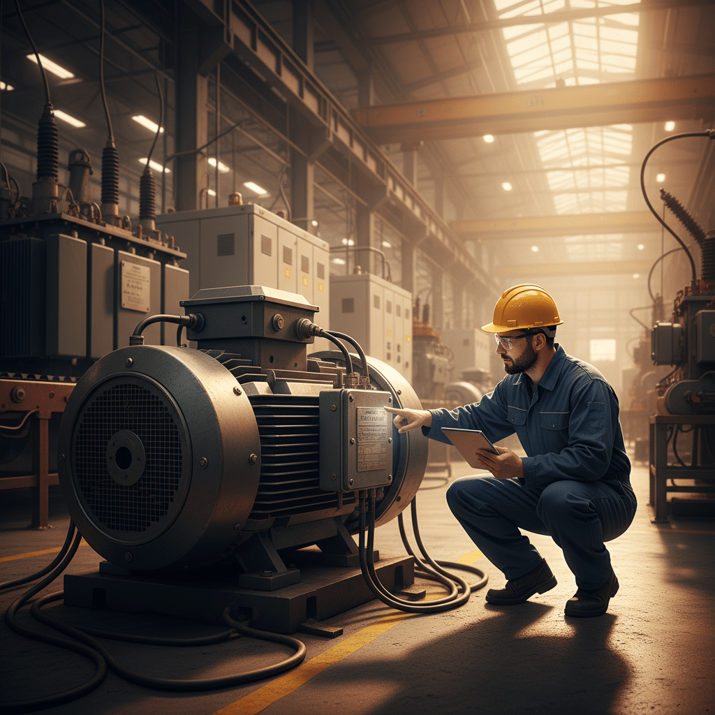 Matching Siemens VFD Drives to Motor Nameplate Specifications Engineer examining a motor nameplate to determine the specifications for compatible siemens vfd drives.