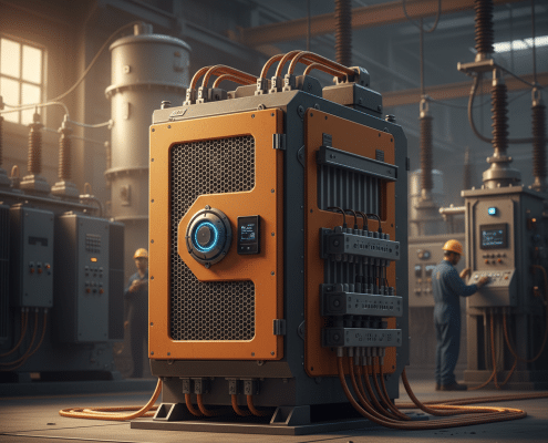 A product image of the TCI PF Guard harmonic filters, an essential harmonic mitigation solution for industrial power systems.