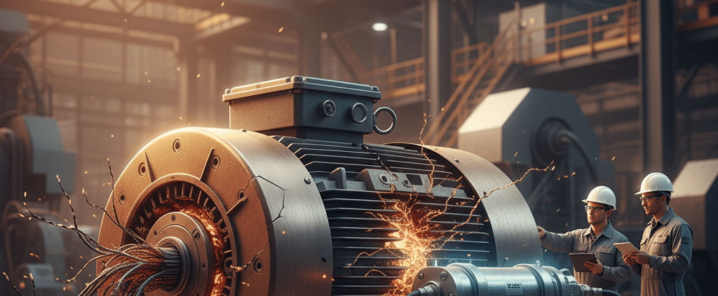 Industrial motor showing damage from reflective wave voltage spikes, a problem solved by tci msd sine wave filters.