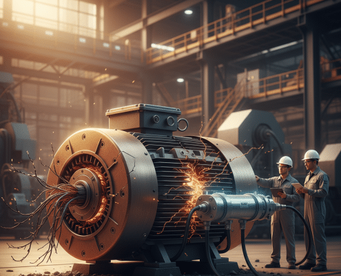 Industrial motor showing damage from reflective wave voltage spikes, a problem solved by tci msd sine wave filters.