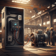 A 3 phase motor vfd setup showing the variable frequency drive connected to an industrial motor for speed control.
