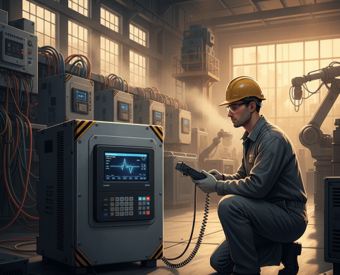 yaskawa ga800 variable frequency drives vfds - A technician programming one of the Yaskawa GA800 variable frequency drives (V