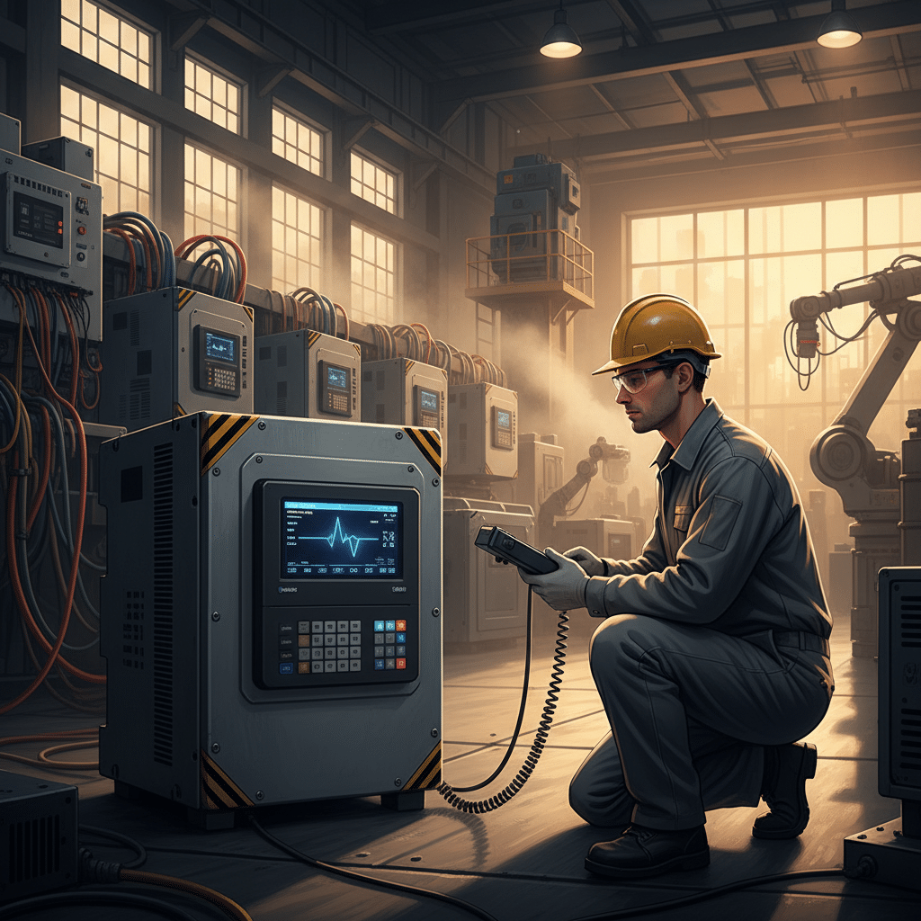yaskawa ga800 variable frequency drives vfds - A technician programming one of the Yaskawa GA800 variable frequency drives (V