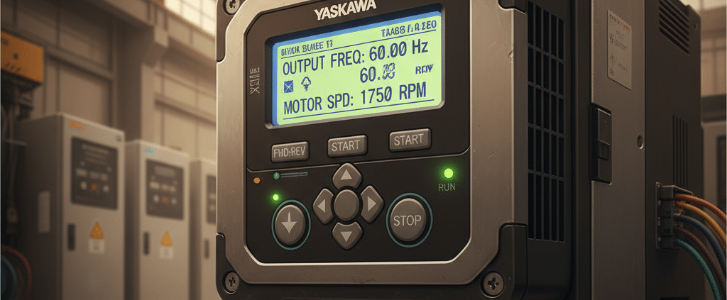 yaskawa j1000 variable frequency drives vfds - Close-up of the user-friendly interface on the Yaskawa J1000 variable frequenc