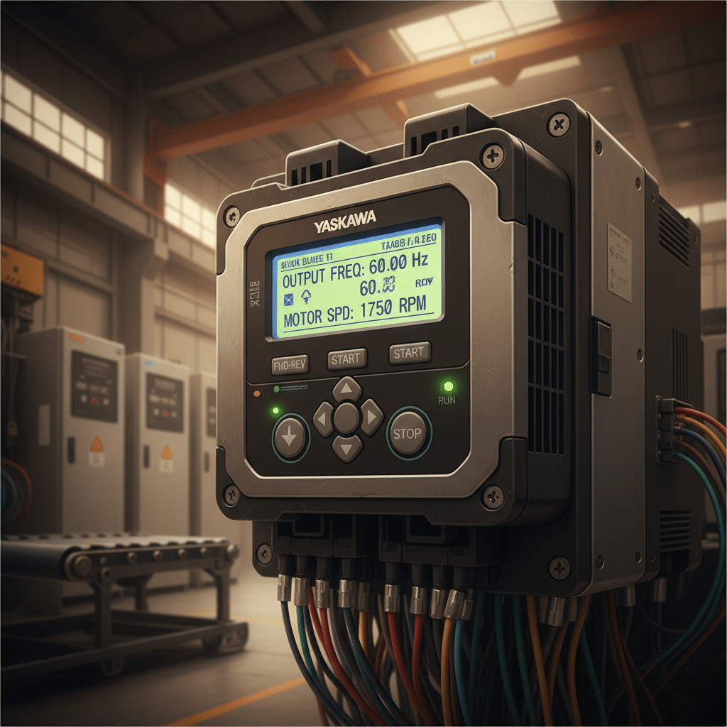 yaskawa j1000 variable frequency drives vfds - Close-up of the user-friendly interface on the Yaskawa J1000 variable frequenc