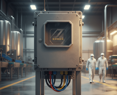 Front view of the Yaskawa V1000-4X variable frequency drives VFDs, showing its durable NEMA 4X washdown-rated enclosure an...