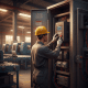 A technician adjusting the settings on a Yaskawa V1000 variable frequency drives VFDs unit, which is mounted in an industr...