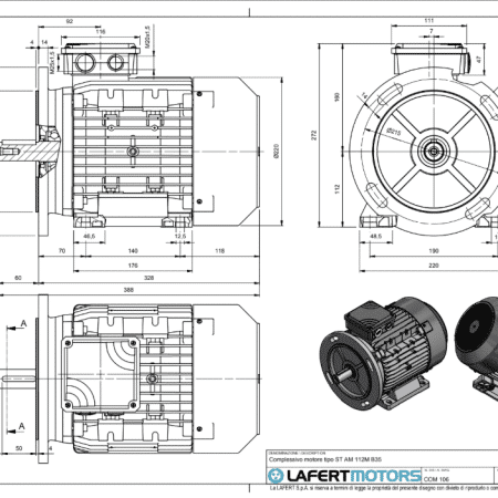 Lafert Custom Motor - ST112M4-460-F, 6.5HP 230/460V 6 LEASE 60HZ SF1.15